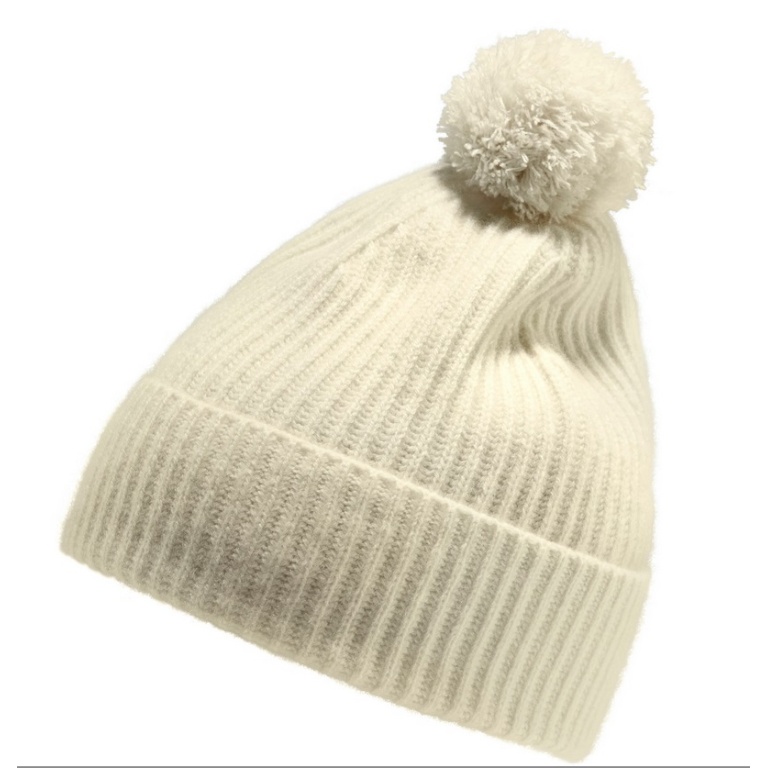 Czapka wełniana Falke (z pomponem) Pure - kaszmir, pompon - kolor kremowy - 1 sztuka